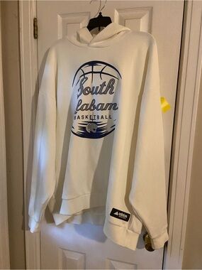 adidas White Crewneck Hoodie with Navy South Alabama Basketball Graphic
